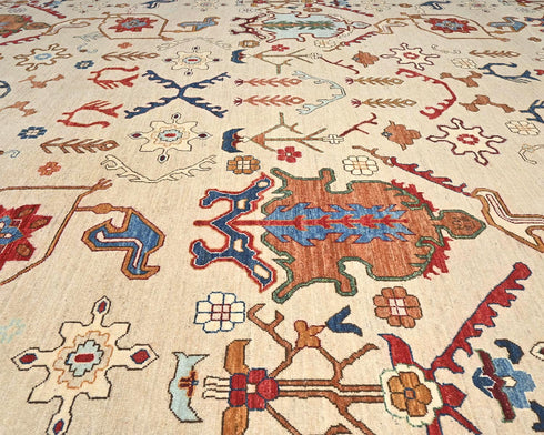 9x12 Beige Aryana Afghan Hand Knotted Veg Dye Wool Area Rug
